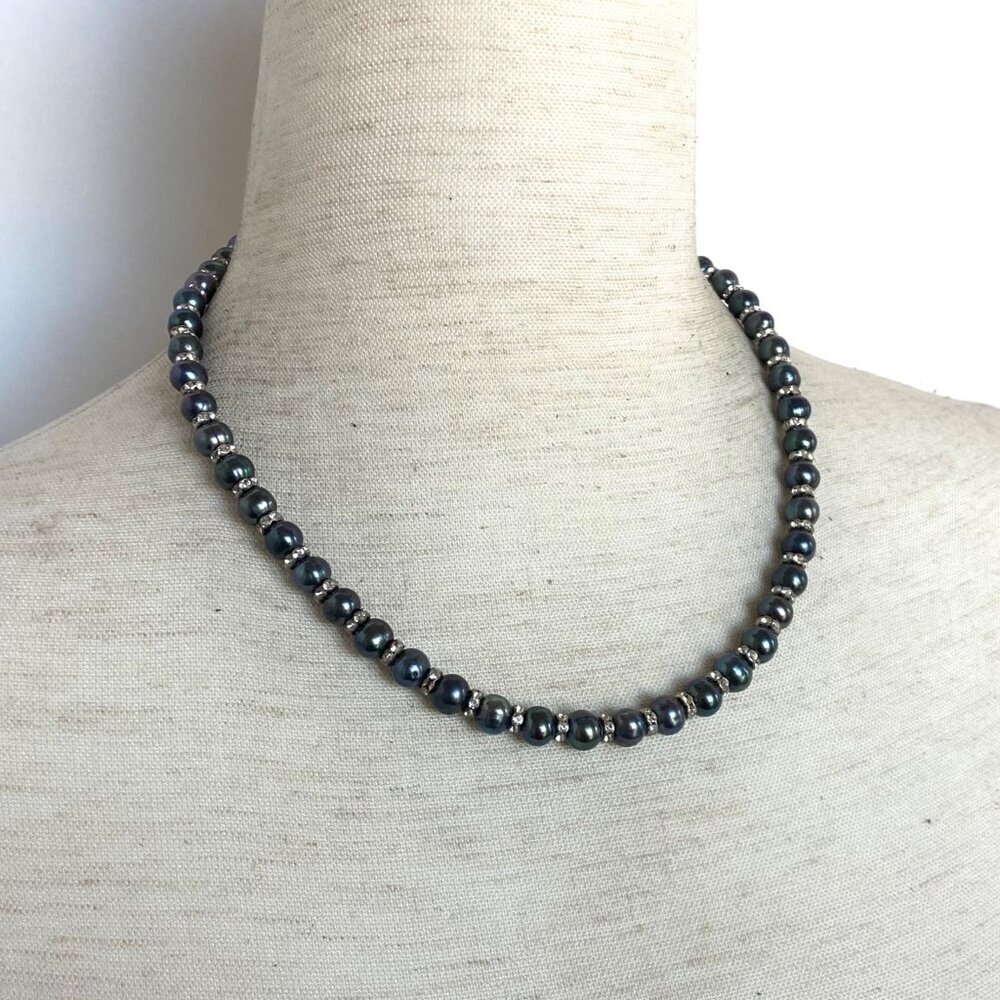 Sterling Silver 925 Round Freshwater Cultured Peacock Pearl Necklace 18"